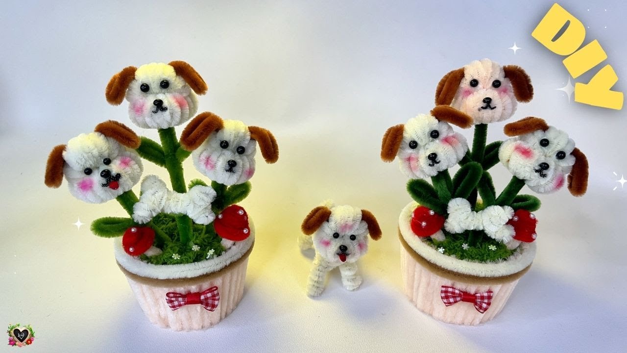 DIY Cute Dog Flower Pot with Pipe Cleaners 🐶 Easy & Adorable Craft