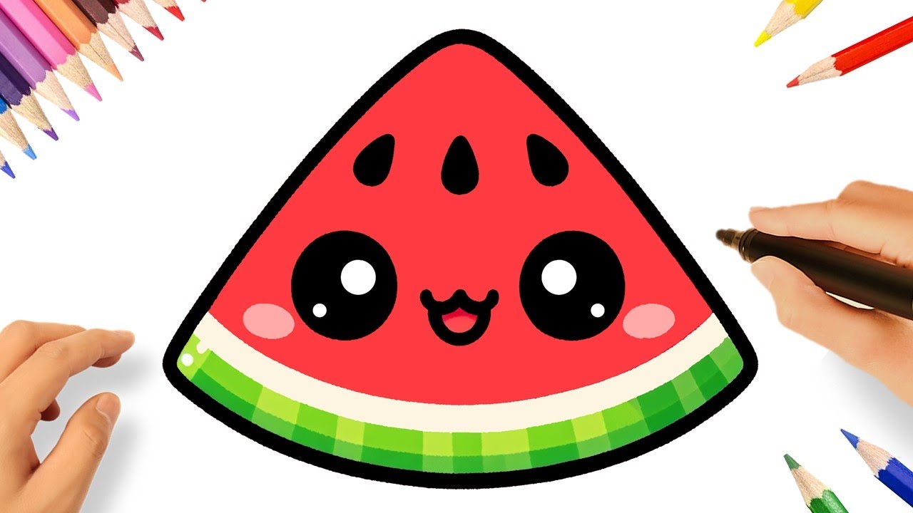 COMO DESENHAR UMA MELANCIA FOFINHA F&Aacute;CIL 🍉| COMIDAS KAWAII