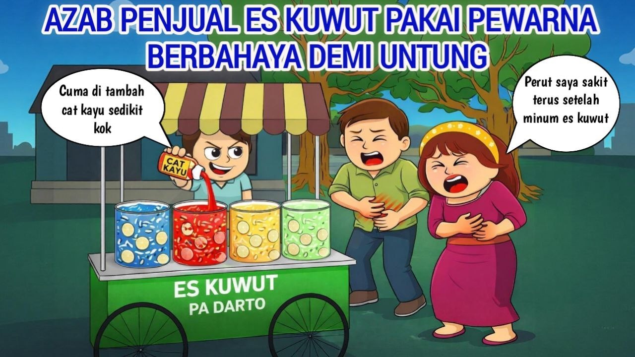 AZAB PEDAGANG ES KUWUT PAKAI PEWARNA BERBAHAYA DEMI UNTUNG | ANIMASI AZAB