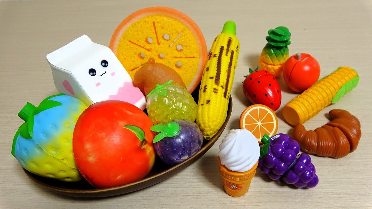 Relaxing Cutting Fruits & Vegetables ASMR ☆ Squishy and　ingredients.Milk,strawberry,corn,apple.