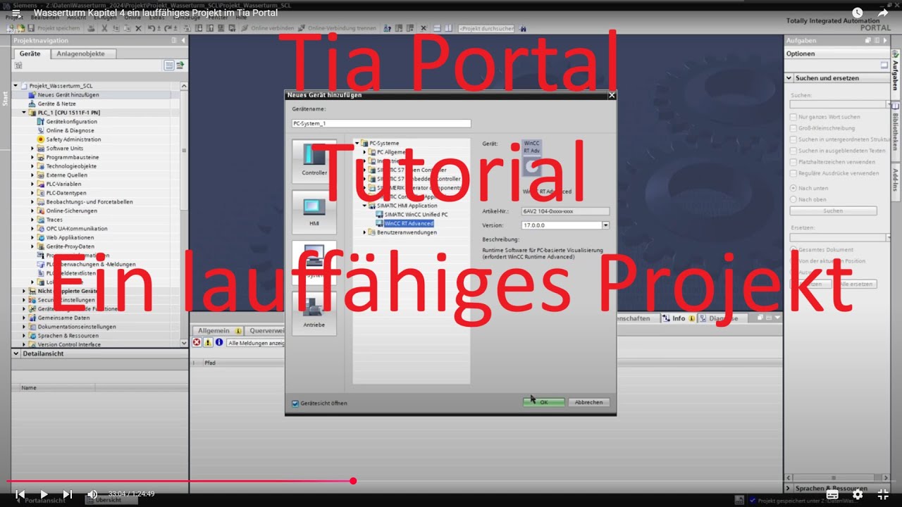 Tia Portal Tutorial deutsch: Ein lauffähiges Projekt (Kapitel 4)