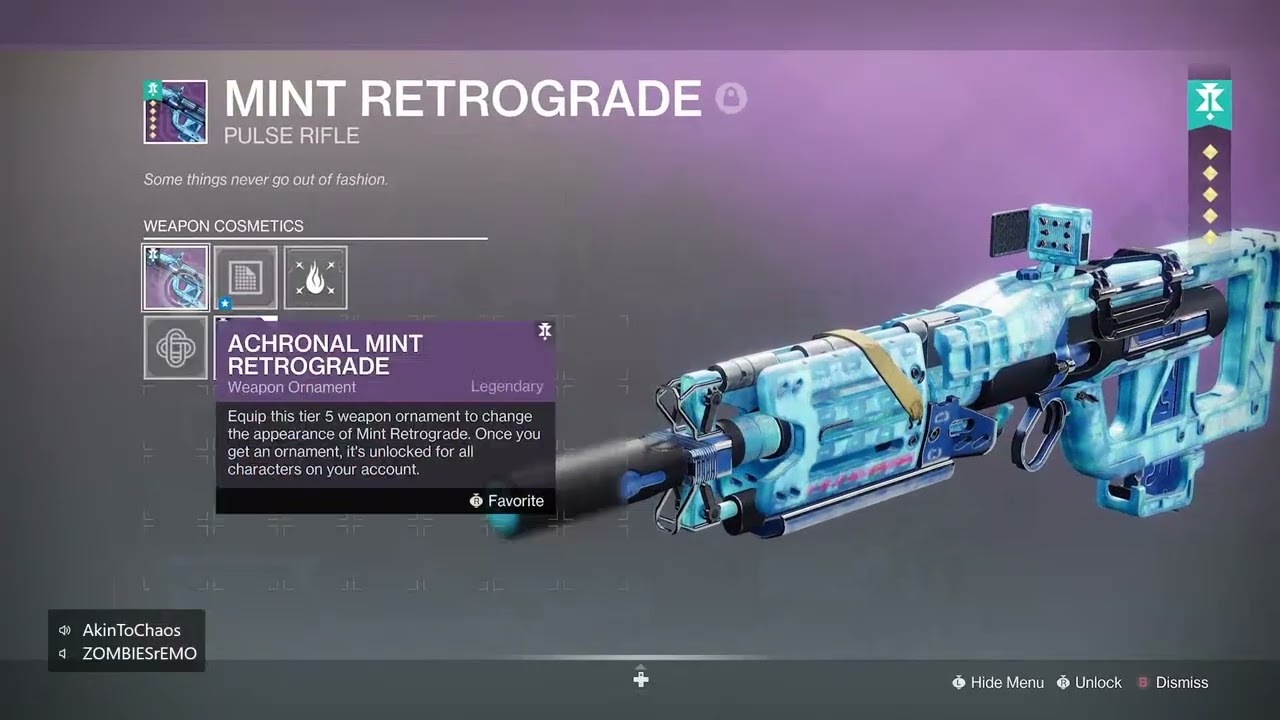 Nice Tier 5 Mint Retrograde - Destiny 2 Renegades