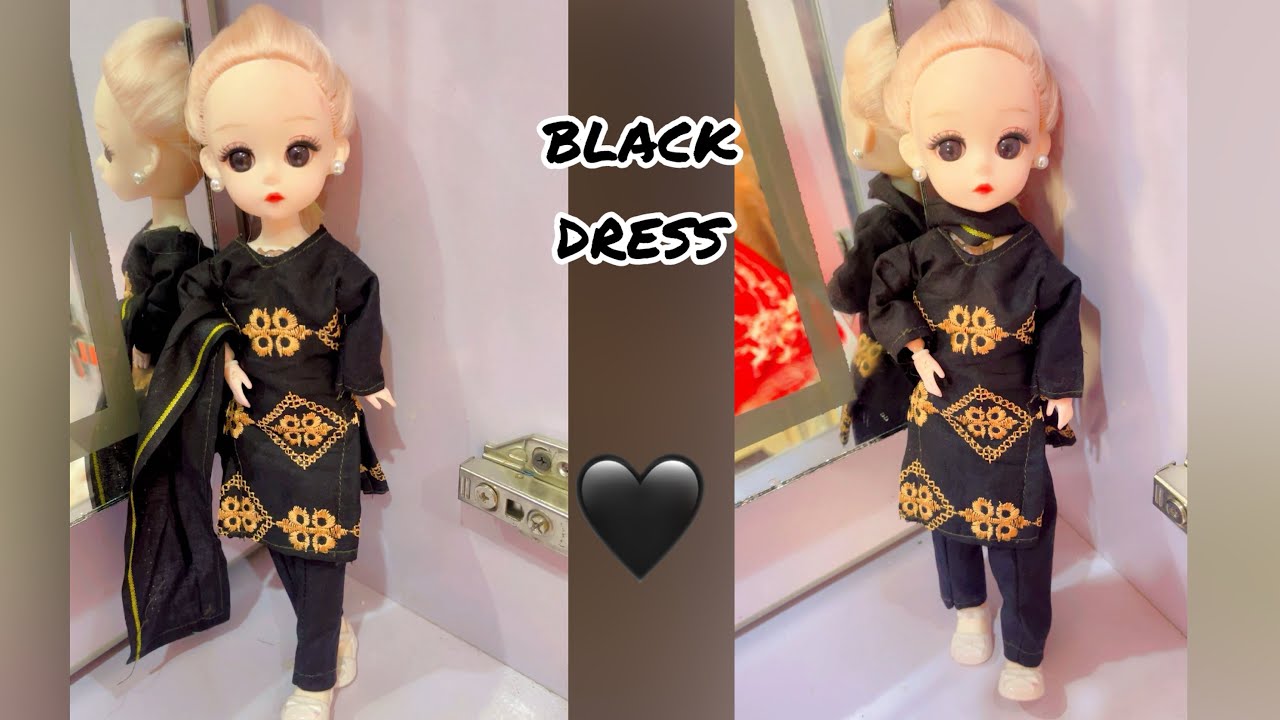 DIY - Making Beautiful Black & Gold Salwar Suit for Doll👗|Kiran's Doll