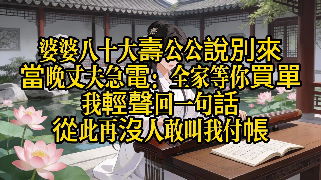 婆婆八十大壽，公公說都是至親讓我不用去，當晚點，丈夫連打個電話：全家多口人都等你來買單呢，你怎麼還不來 #婚姻真相 #人性冷暖 #果斷反擊 #真實故事