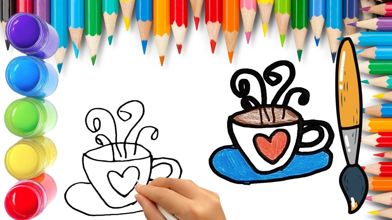 How To Draw cute Cup Drawing, Painting & Coloring For Kids and Toddlers_ Child Art 🐋🌈🎨