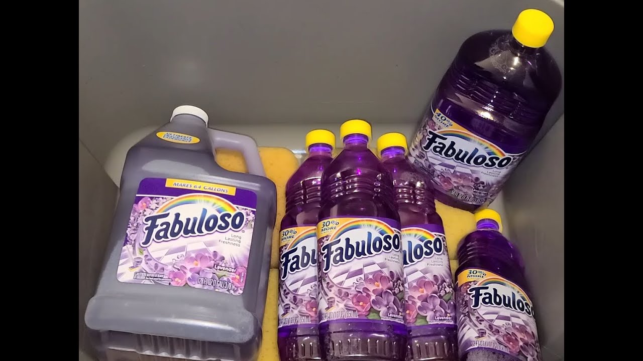 Fabuloso Lavender (144 oz) Pine-Sol Lavender (128 oz) 2 buckets - scooping - GROUT SPONGE ASMR