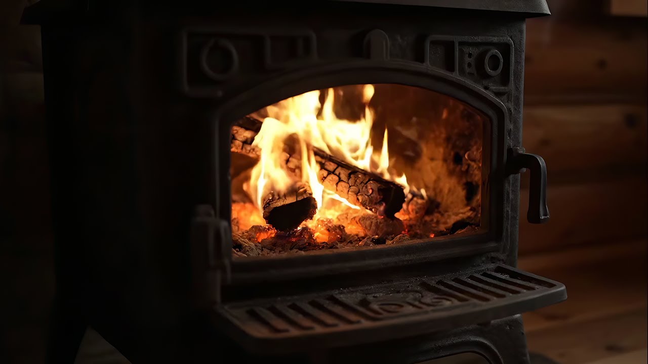 | 4K | Cozy Log Cabin Fireplace 🔥 Vintage Wood Stove ASMR | Crackling Fire Sounds (No Music) 2HOURS