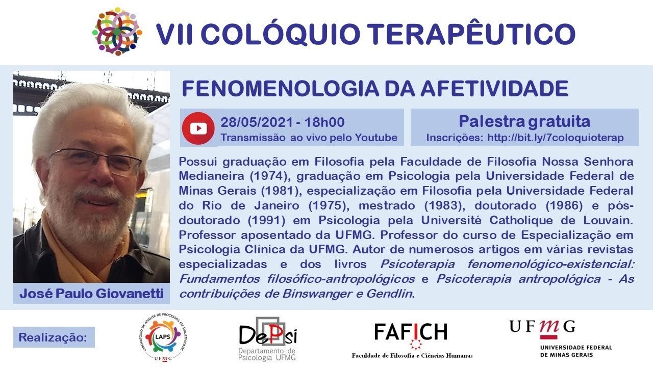 VII Colóquio Terapêutico - Fenomenologia da Afetividade, com José Paulo Giovanetti