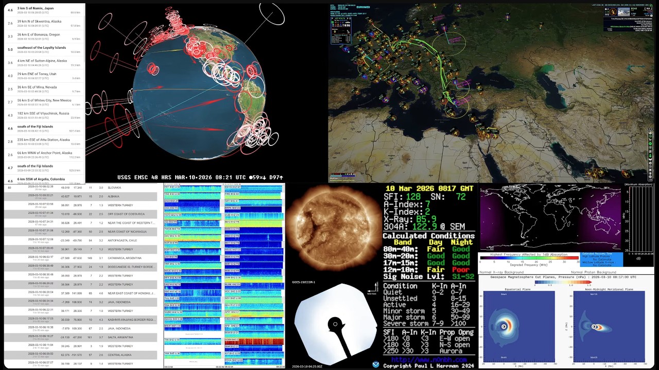 🌎Earthquakes ☀️Solar 🌪️Wx Radar + ✈️SkyGlass Flight Tracking