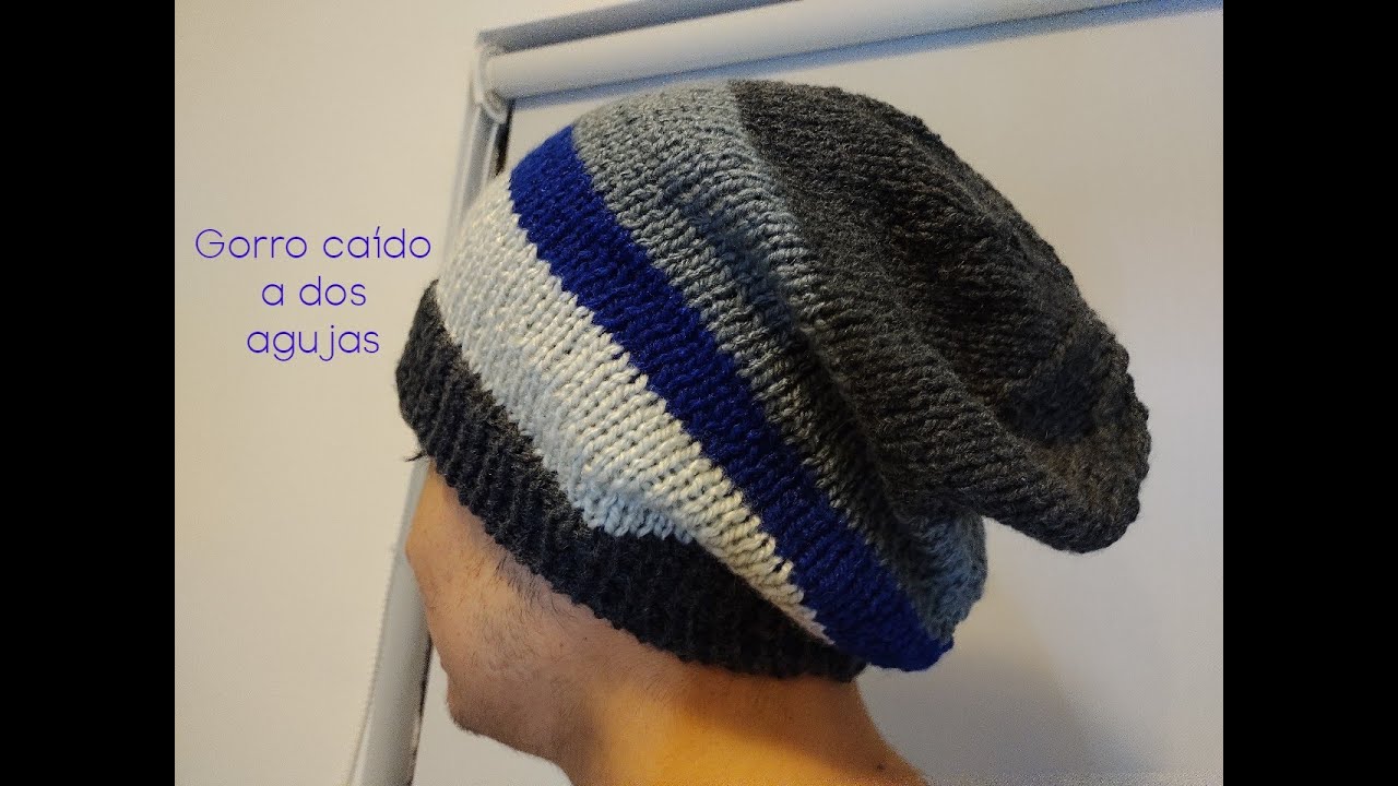Gorro caído a dos agujas, montaje tubular