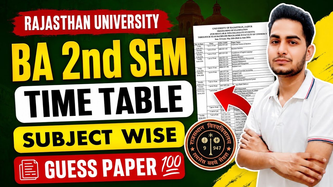 Rajasthan University BA 2nd Semester Time Table 2026 🔥 BA Exam Dates 2026/ Non College/Regular Exams