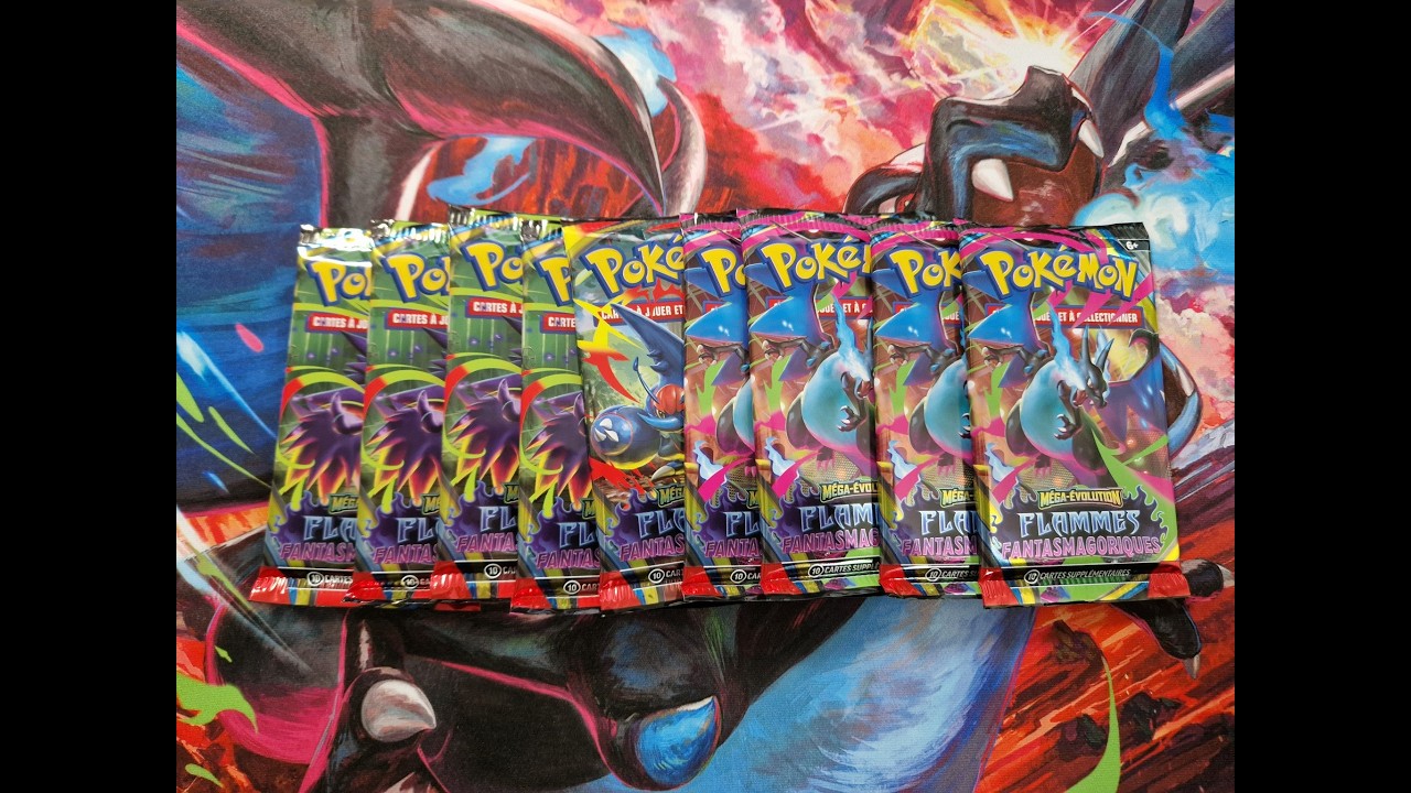 Ouverture de 9 booster Pokémon Mega Evolution Flammes Fantasmagoriques