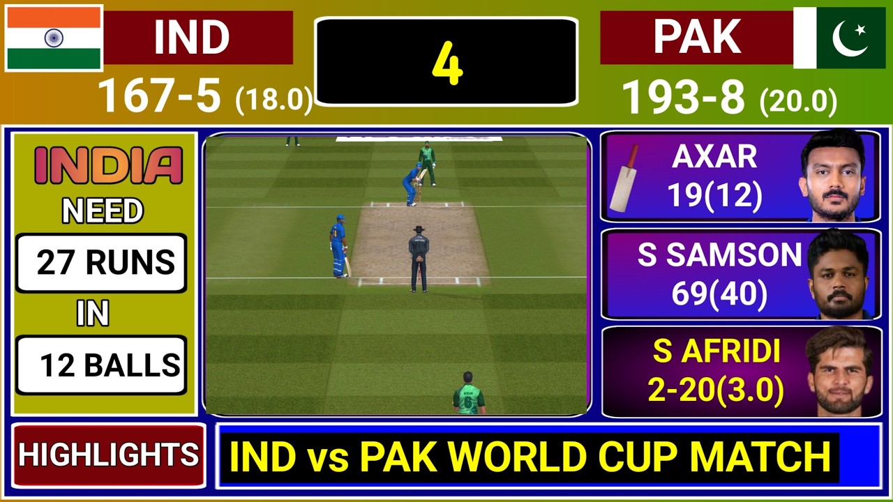India vs Pakistan World Cup Match Last Over Highlights | IND vs PAK T20 Score & Commentary