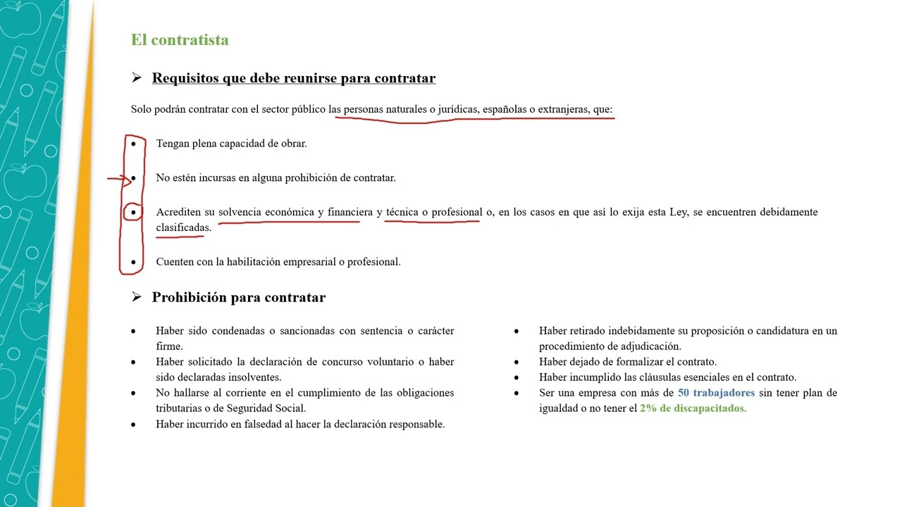 El contratista y el órgano de contratación. Clasificación del contratista.