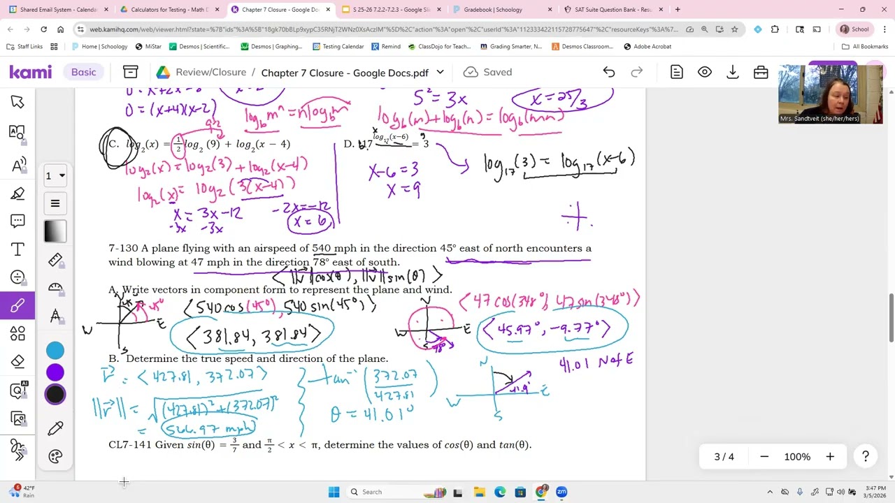 Pre-Calculus Chapter 7 Closure Part 1