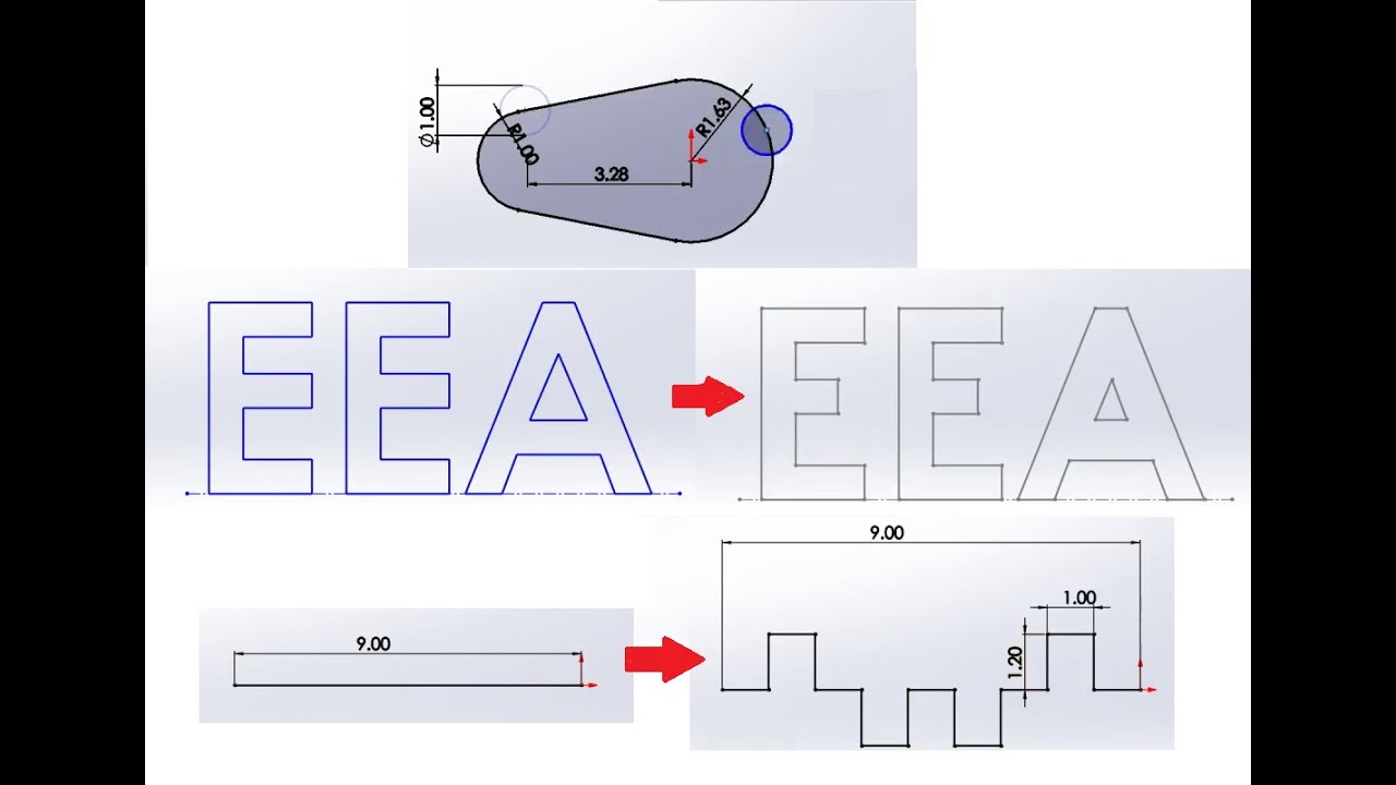 SolidWorks Sketch: Make Path, Dissolve Text, Jog Line