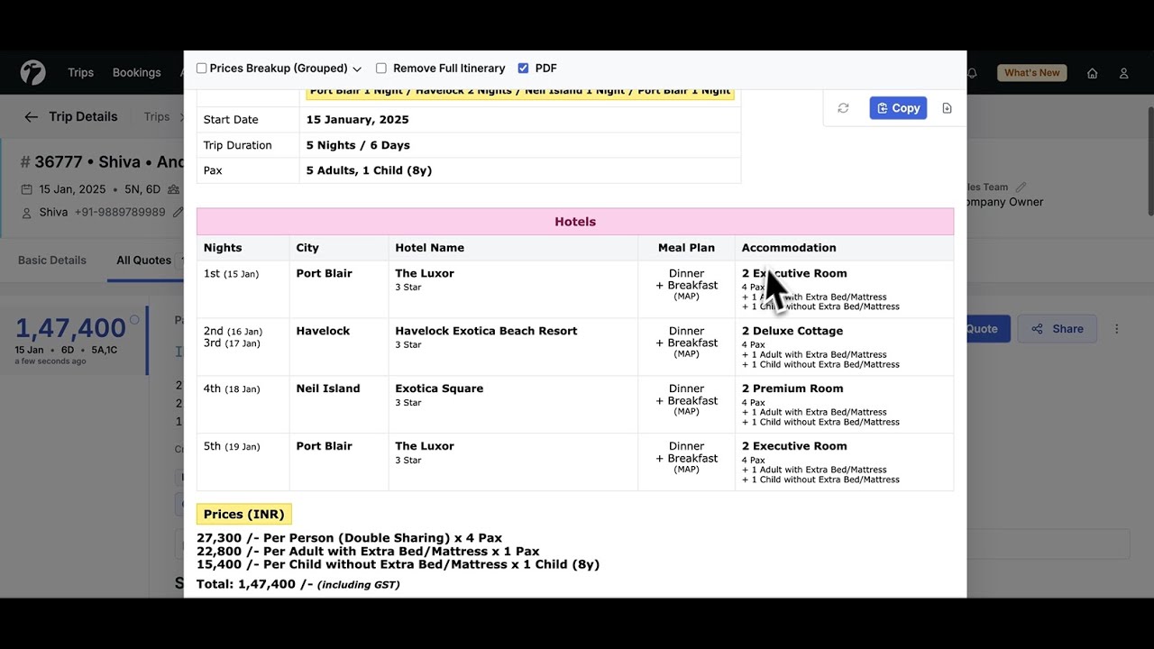 Domestic Itinerary Builder | Sembark Travel Software
