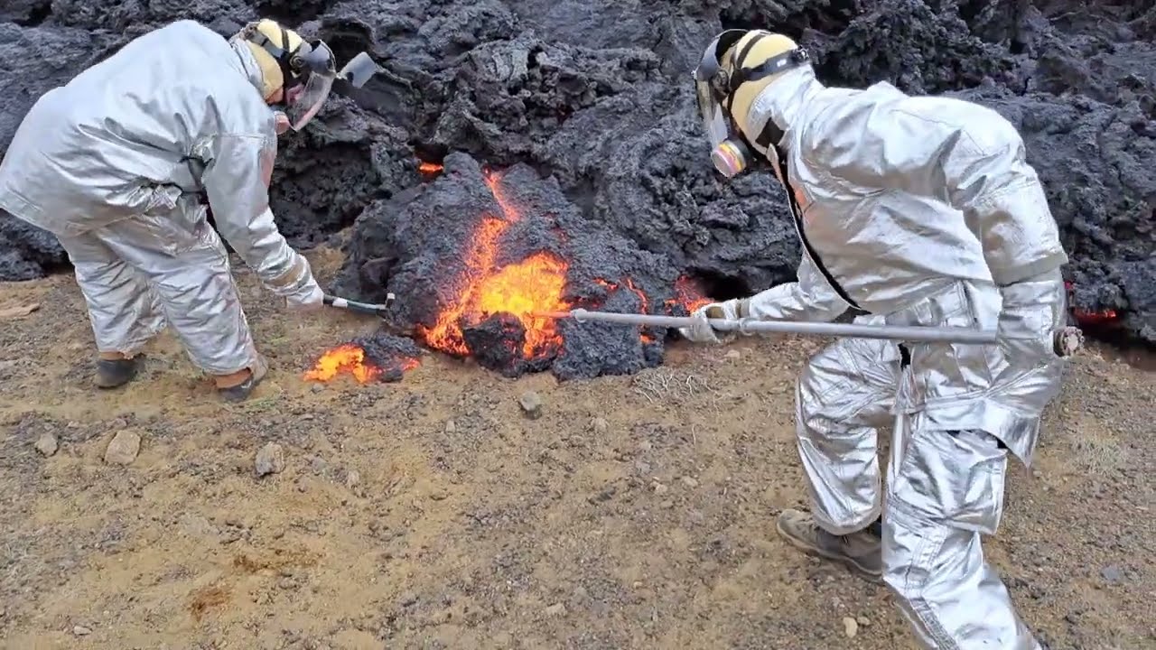 VOLCANO SCIENCE: Large Volume Quench Sampling of LIQUID LAVA, Iceland #lava #science #research