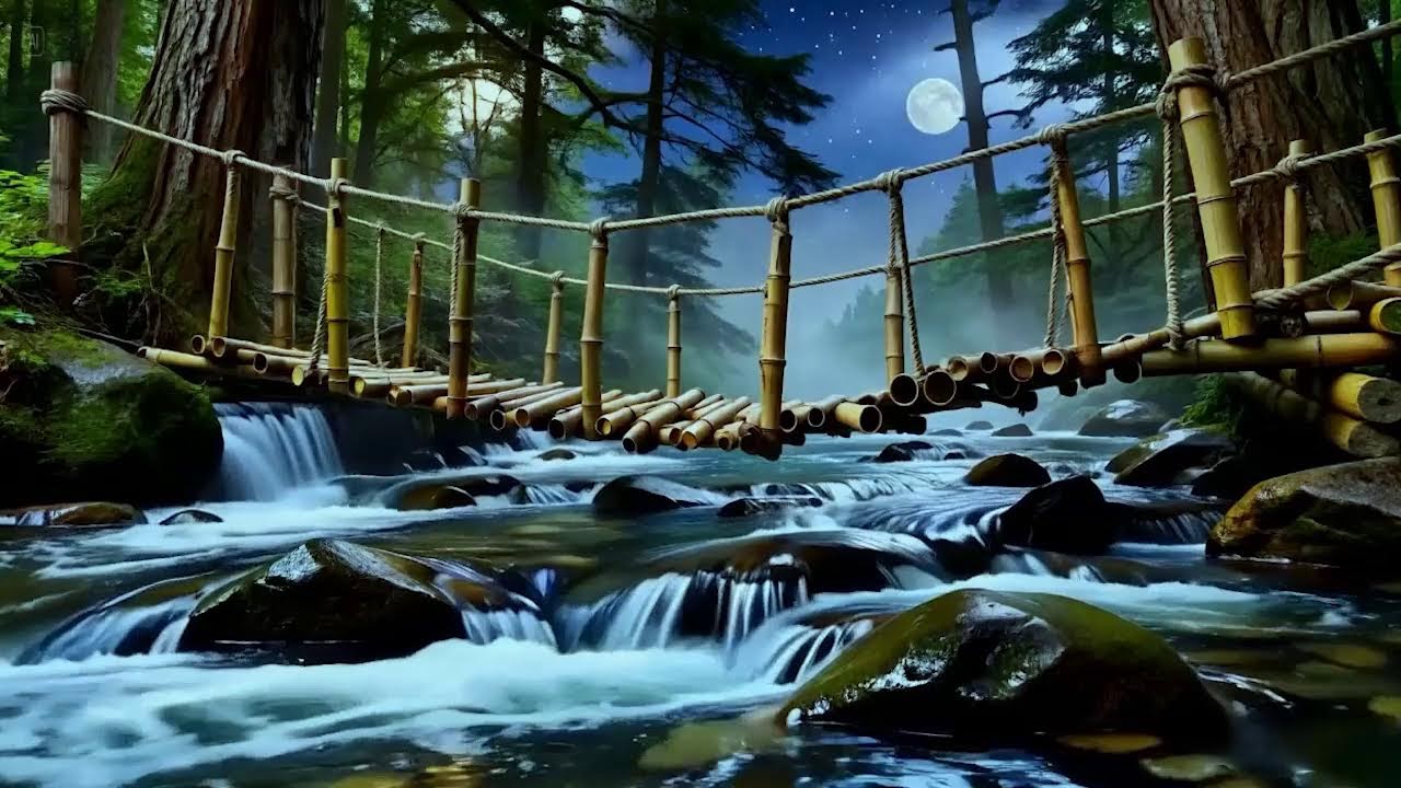 Healing River Sounds Under Bamboo Bridge 🎋💦 12 Hours Anxiety Relief & Relaxation