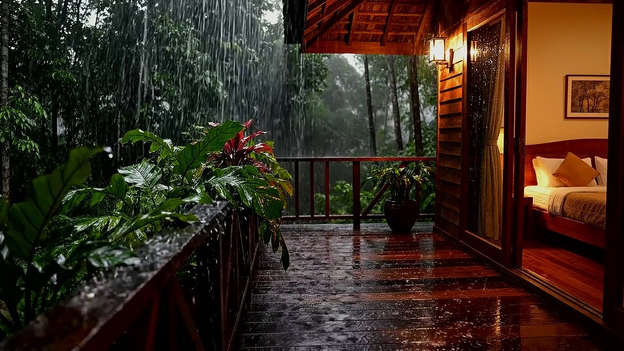 Peaceful Night Rain Sounds for Sleeping Deeply and Relaxing Mind - Balcony Rain