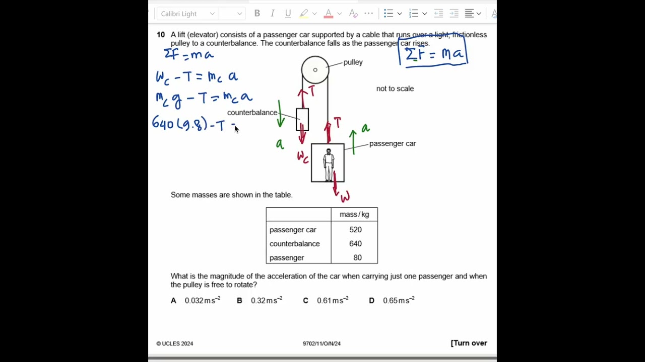 AS Level Physics 9702 paper 1 November 2024. A lift (elevator) consists of a passenger car supported
