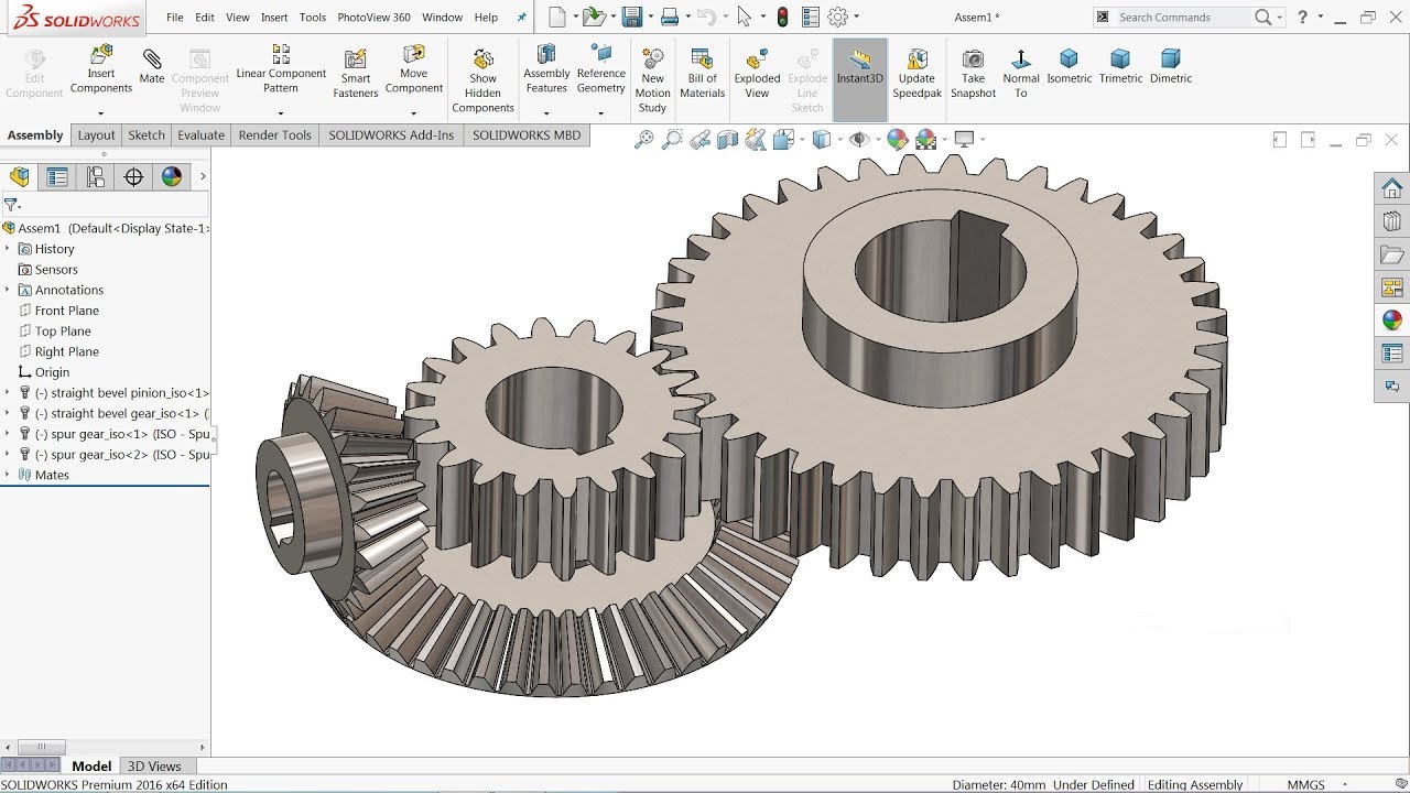 Solidworks tutorial | Bevel and Spur gear motion Study