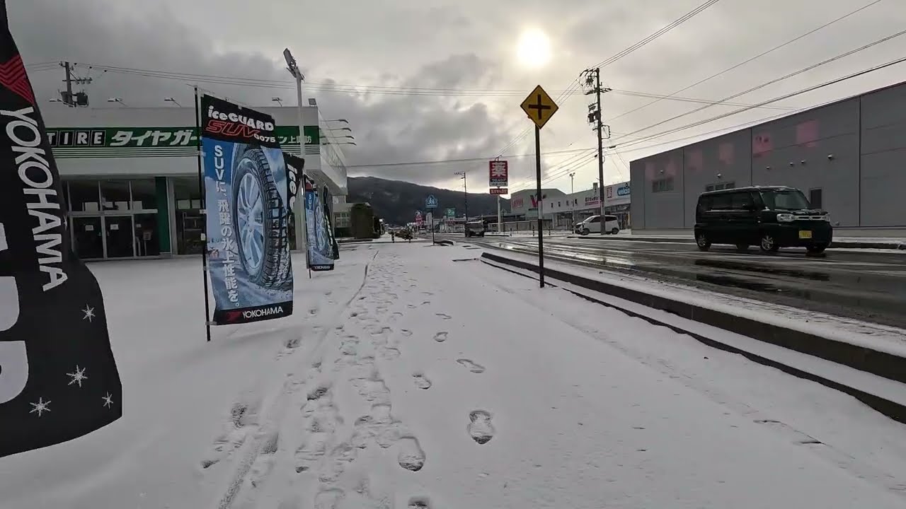 Caminhada matinal na neve pela cidade de Suwa ⛄ | Nagano Japão 4K HDR #walking #walkingtour #rain