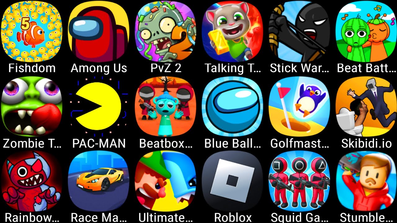 Roblox,Rainbow Garten Survivor,Plants Vs Zombies 2,Stumble Guys,Sprunki Survival,Skibidi.io,Fishdom