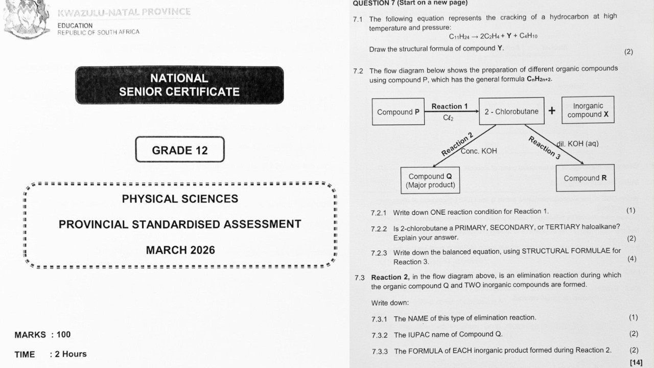 Grade 12 Physical sciences Test Term 1 2026 | KZN | Question 7