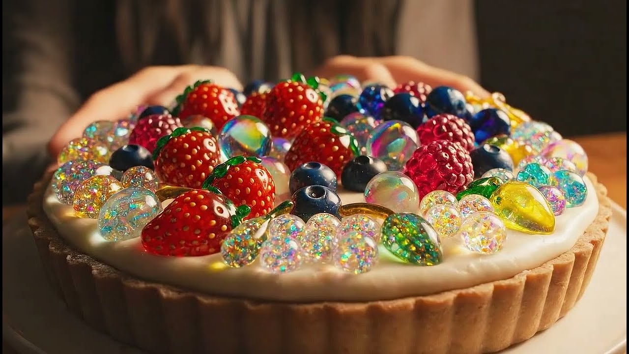 ASMR Glass Fruit Tart: Satisfying Cake Decorating with Crystal Berries! 🍓✨