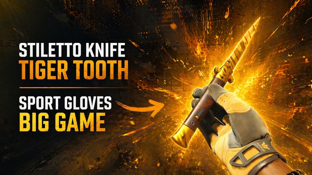 Stiletto Knife Tiger Tooth + Sport Gloves Big Game CS2 Combo Showcase