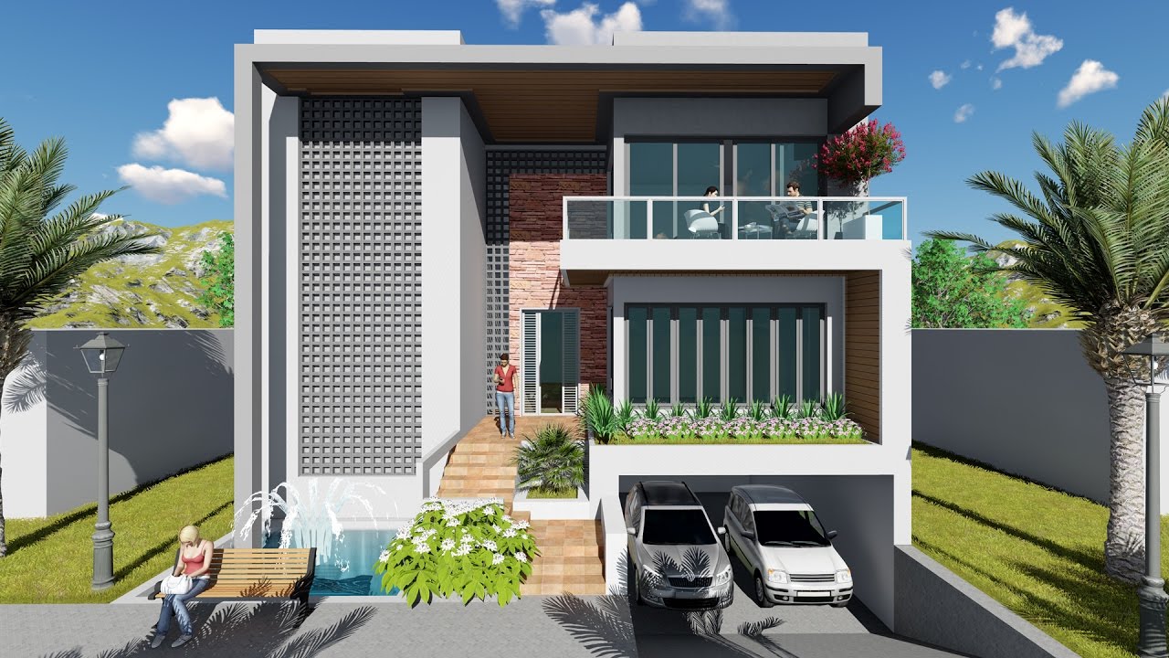 How to Draft Front Villa Design Using SketchUp and Lum ion Render v25
