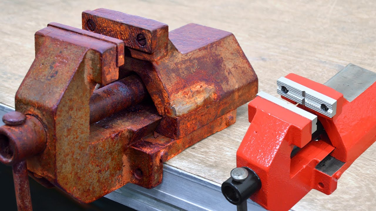 Vise restoration of an old rusty vise, make alu vise jaws on cnc router Schraubstock restaurieren