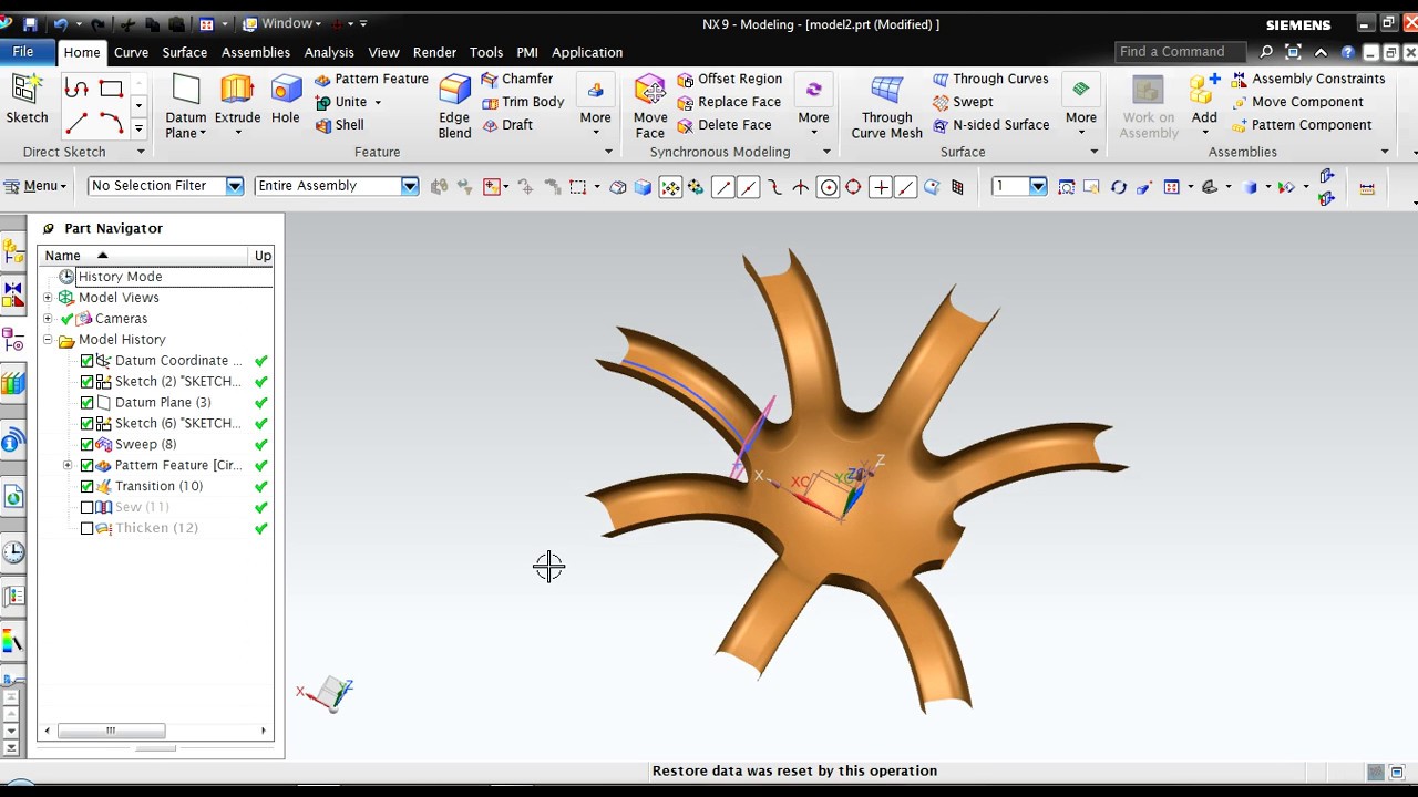 Nx-9 basic surface modeling how to use transition command