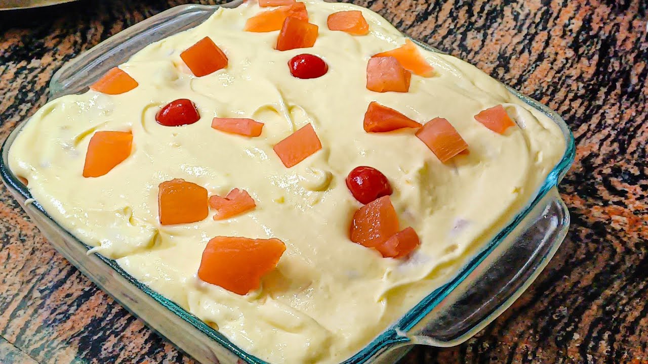 Fruit Custard pudding with chocolate cake