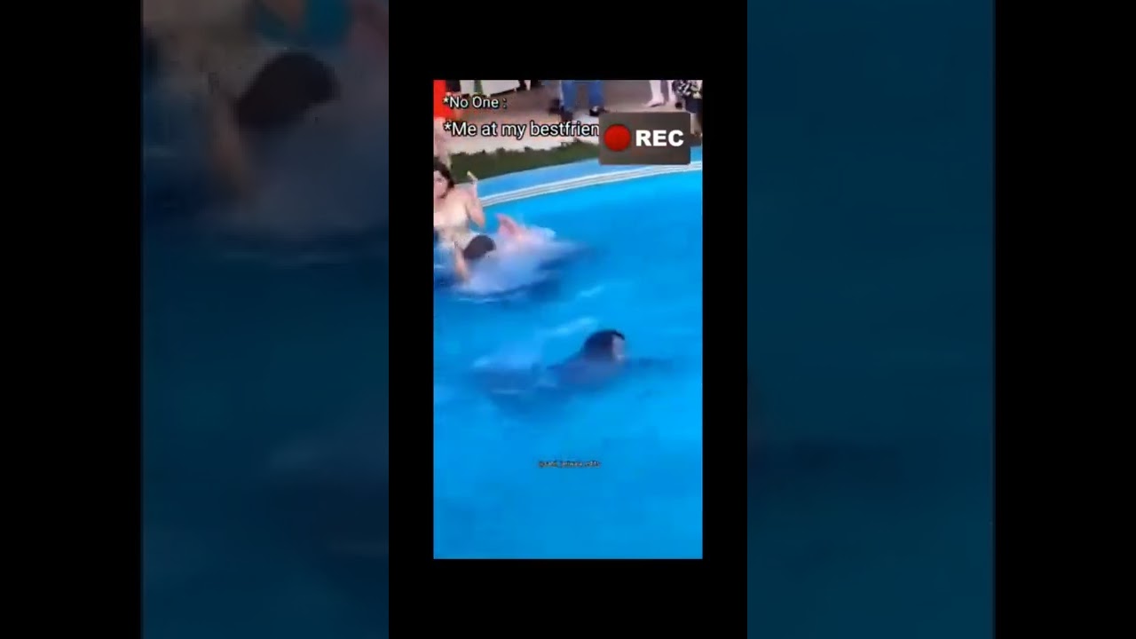 bride and friends falling to pool