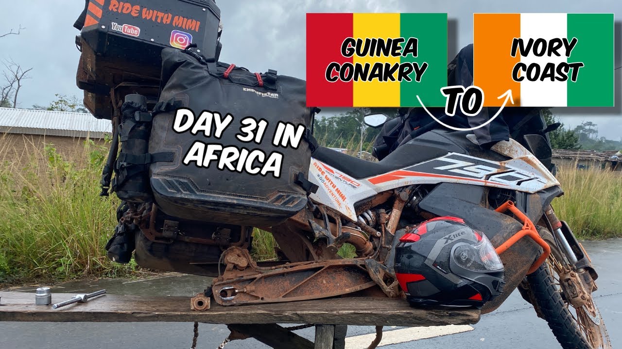 Guinea Conakry to Ivory Coast Full FLAT TYRE at 90 kmh! Repairs Africa Way - Day 31