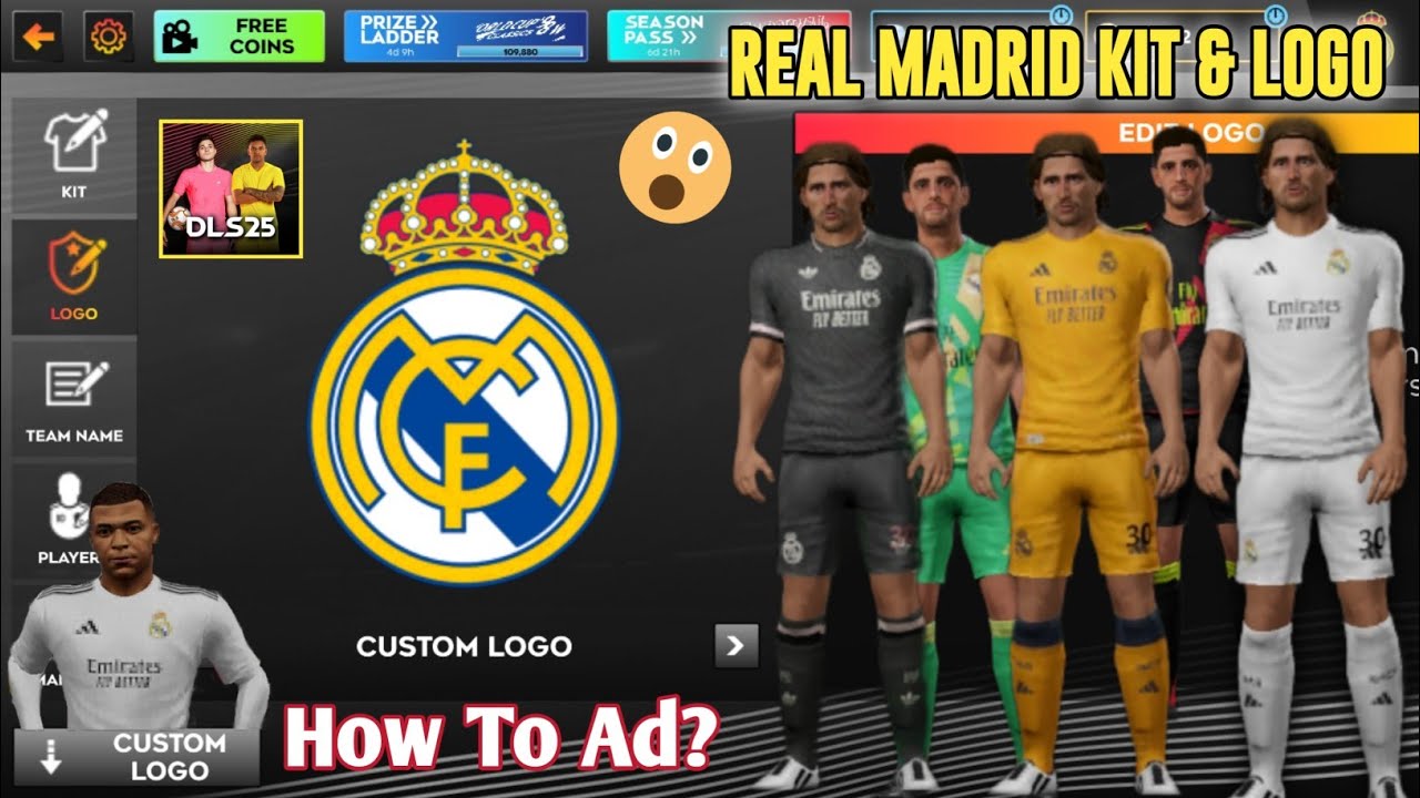 DLS 26 | REAL MADRID KIT & LOGO| | Free How To Ad Real Madrid Kit & Logo | Dream League Soccer 2025