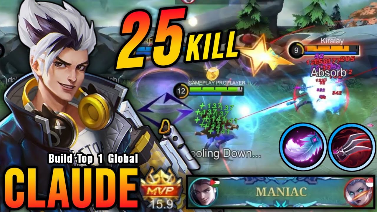 25 Kills + MANIAC!! Sidelane Claude 10 Minutes Full Build - Build Top 1 Global Claude ~ MLBB