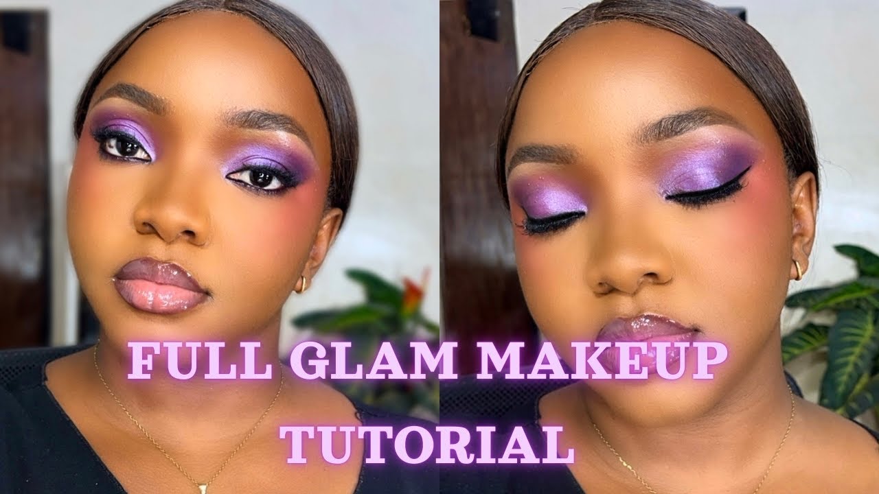 Flawless Full Glam Makeup Tutorial For Beginners | Purple Eyeshadow Makeup tutorial for black women