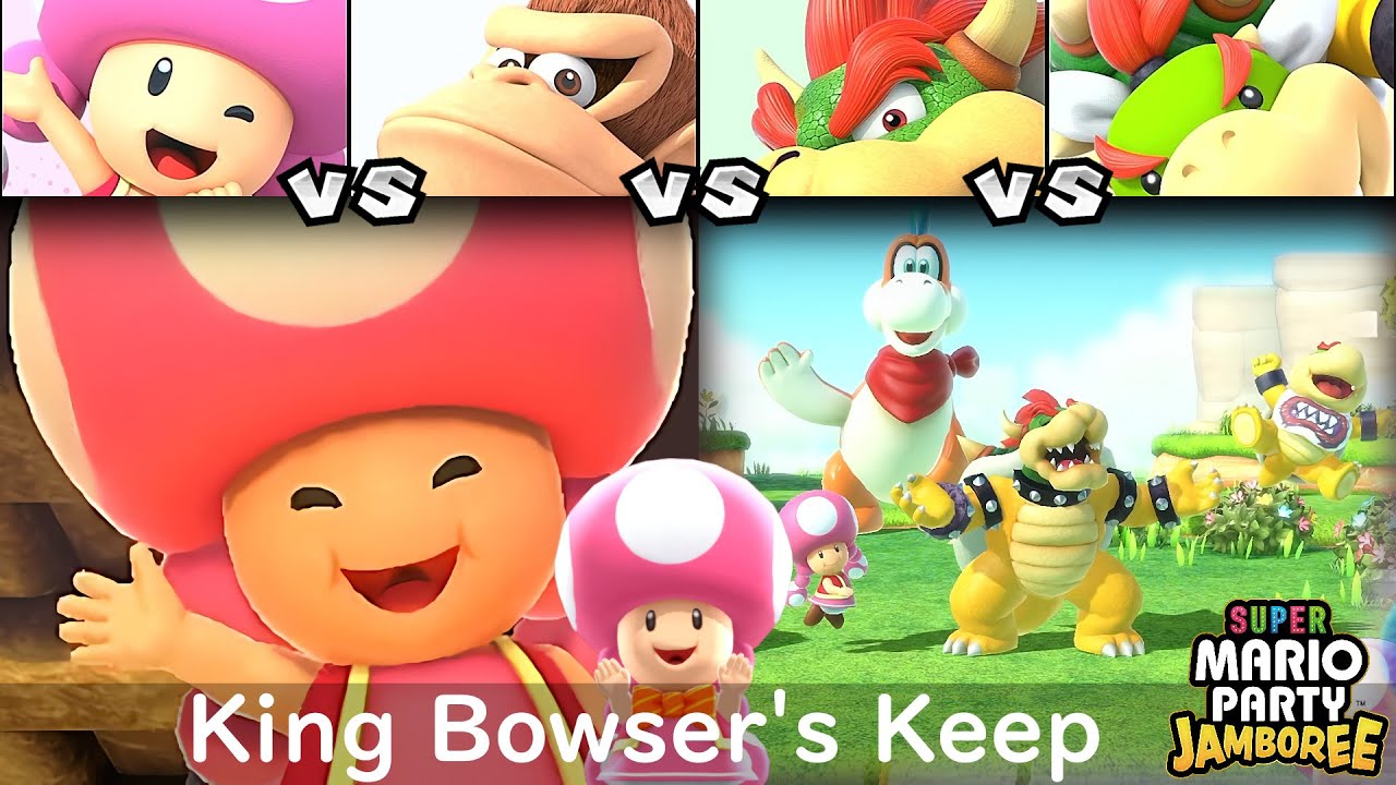 Super Mario Party Jamboree Toadette vs Donkey Kong vs Bowser vs Bowser Jr in King Bowser's Keep