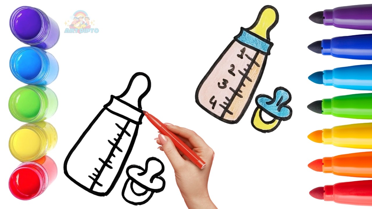 How To Draw cute Feeding Baby Bottle Drawing, Painting & Coloring For Kids and Toddlers_ Child Art🌈🎨