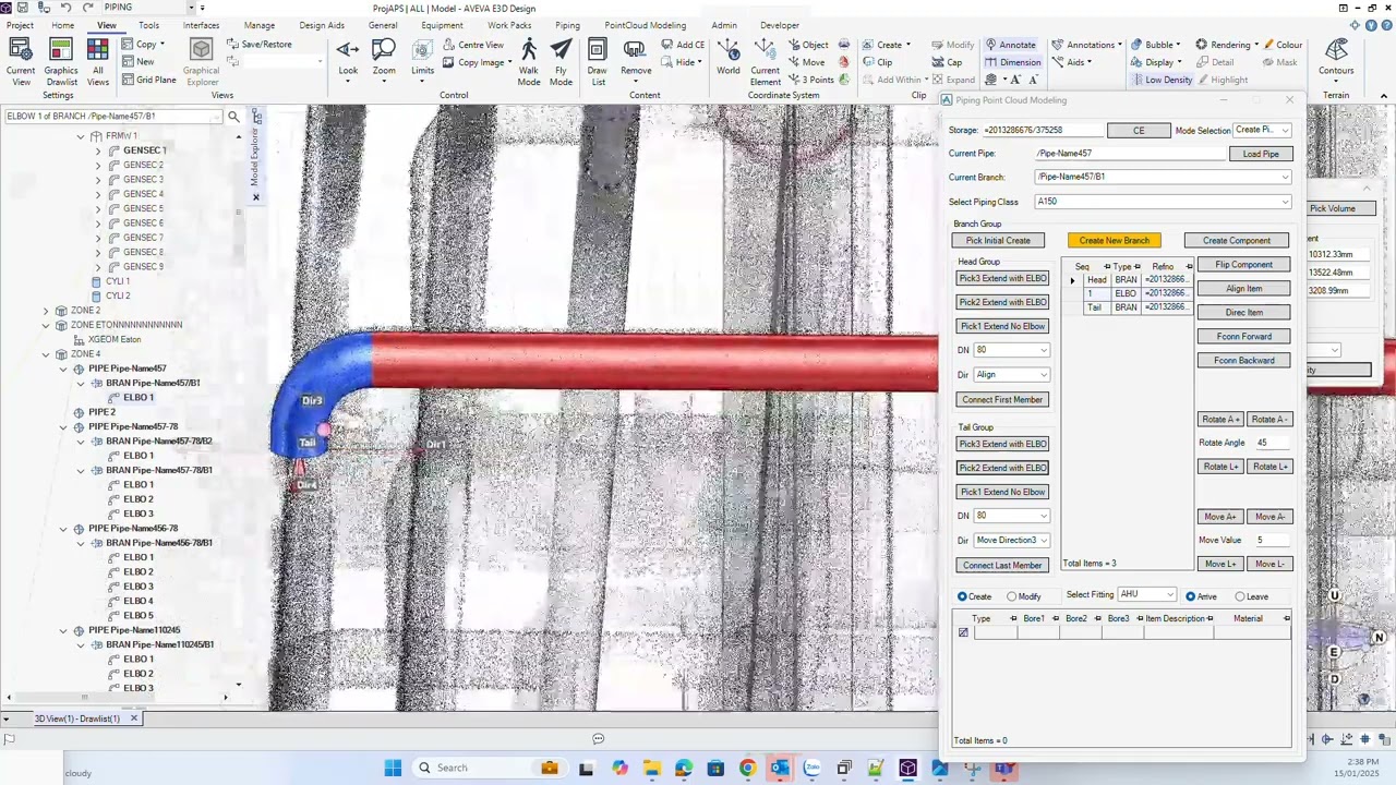 Modeling point cloud for piping in Aveva E3D