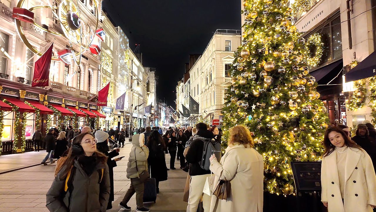 🎁Luxury Christmas Window Shopping & Lights Tour | ✨New Bond Street Posh Christmas Decorations 🎄4K