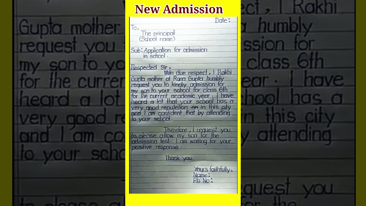 Application For School Admission || Application Writing Practice #shorts