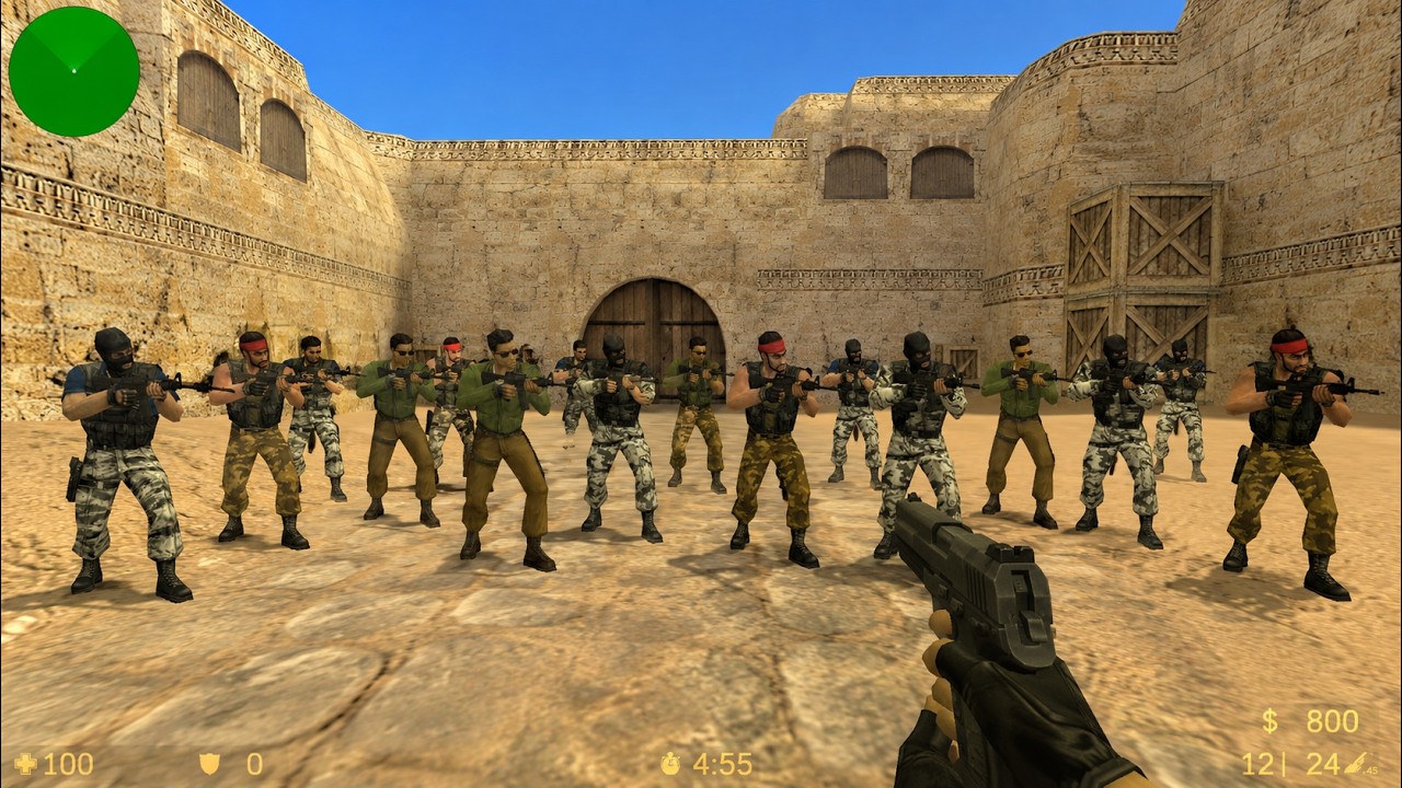 Один Я против 16 ботов на Максимальной сложности в Counter Strike на de_dust2 за Т