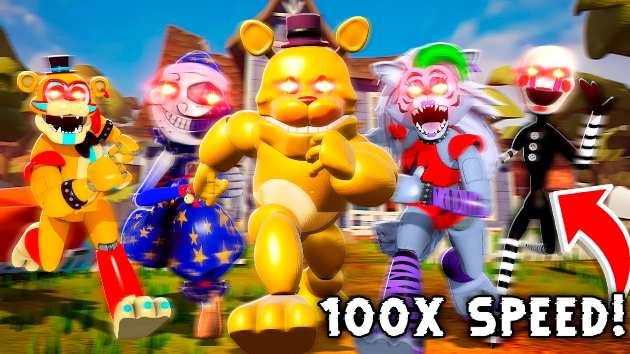 We Added EVERY FNAF Animatronic With 100X SPEED in Hello Neighbor!