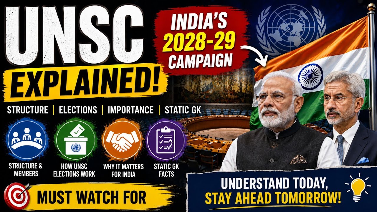 भारत मार पाएगा बाजी? India&rsquo;s UNSC 2028&ndash;29 Bid Explained | UNSC Structure, Election #currentaffairs 