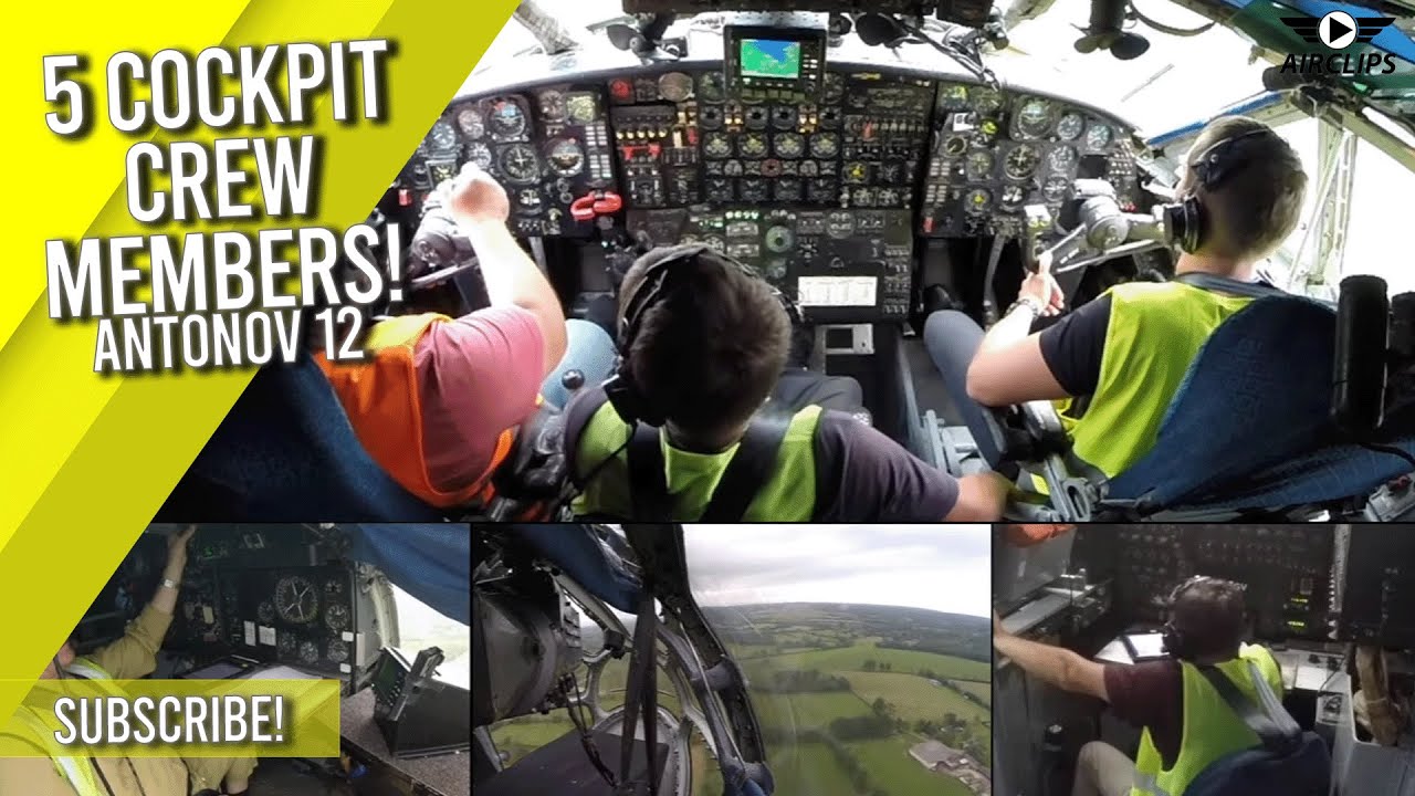 See all 5 Cockpit Crew Members!! Antonov 12 Landing in Deauville, France! [AirClips]