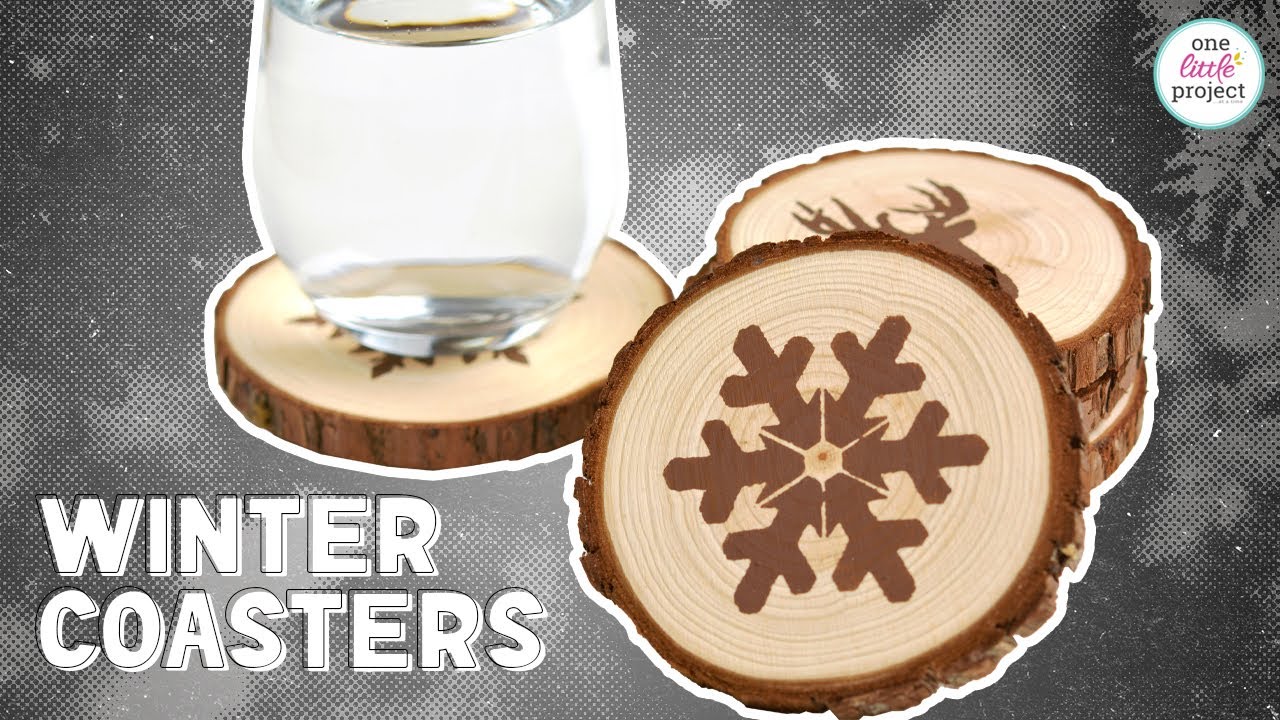 DIY Wood Coasters | Wood Slice Winter Coasters